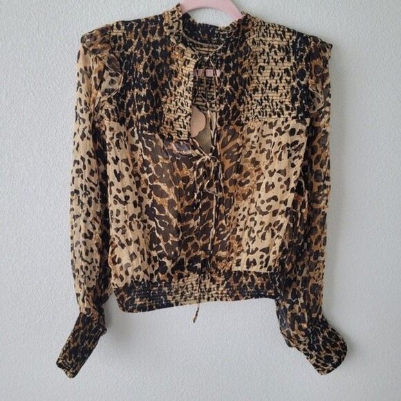 Free People Roma Blouse Leo Small Leopard Print Fall Bohemian Grunge Whimigoth - Picture 4 of 10